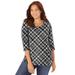 Plus Size Women's Suprema® 3/4 Sleeve V-Neck Tee by Catherines in Black Plaid (Size 6X)