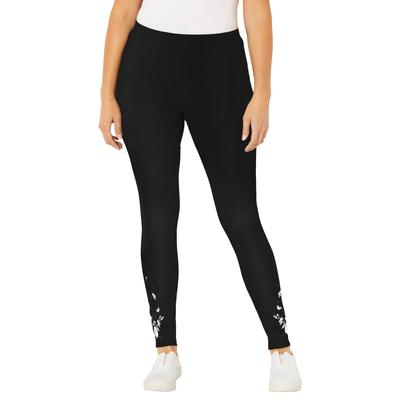 Plus Size Women's Knit Legging by Catherines in Black Floral (Size 3X)