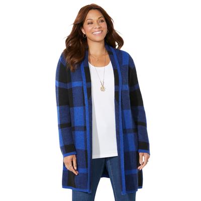 Plus Size Women's Country Village Sweater Cardigan by Catherines in Dark Sapphire Black Buffalo Plaid (Size 4X)