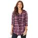 Plus Size Women's Effortless Pintuck Plaid Tunic by Catherines in Rich Burgundy Plaid (Size 4X)