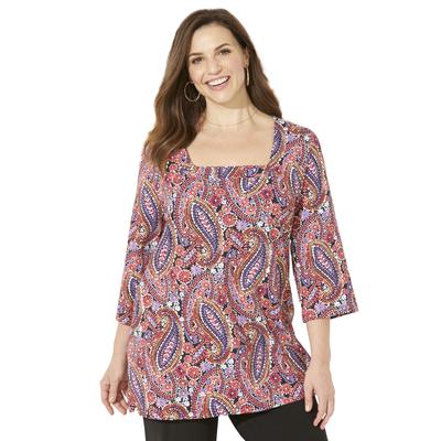 Plus Size Women's Ultra-Soft Square-Neck Tee by Catherines in Black Multi Watercolor Paisley (Size 3XWP)