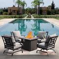 Canora Grey Patio Rocking Metal Chair w/ 30 Inch Steel Square Fire Pit Table Set Of 5 Metal in Black | Wayfair 0018245BDB974856B2DE3E9B183EB14C