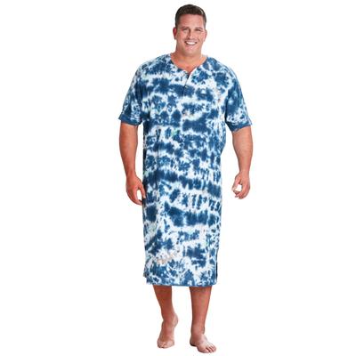 Men's Big & Tall Short-Sleeve Henley Nightshirt by KingSize in Navy Marble (Size XL/2XL) Pajamas