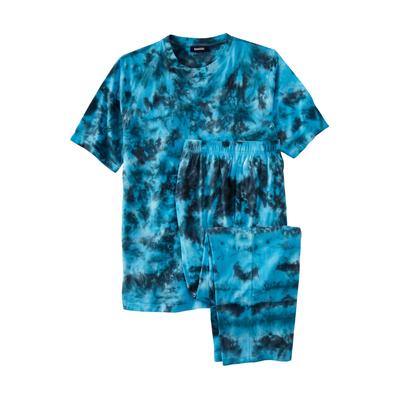 Men's Big & Tall Lightweight Cotton Novelty PJ Set by KingSize in Electric Turquoise Marble (Size 5XL) Pajamas