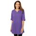 Plus Size Women's Perfect Roll-Tab-Sleeve Notch-Neck Tunic by Woman Within in Petal Purple (Size 2X)