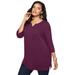 Plus Size Women's Three-Quarter Notch-Neck Soft Knit Tunic by Roaman's in Dark Berry (Size 14/16) Long Shirt