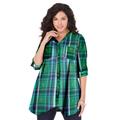 Plus Size Women's Soft Plaid Button-Up Big Shirt by Roaman's in Midnight Vine Medallion Plaid (Size 38 W)