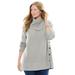 Plus Size Women's Button-Neck Waffle Knit Sweater by Woman Within in Heather Grey (Size 2X) Pullover