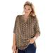 Plus Size Women's Three-Quarter Sleeve Tab-Front Tunic by Woman Within in New Khaki Geo (Size 2X)