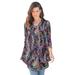 Plus Size Women's V-Neck Thermal Tunic by Roaman's in Multi Confetti Burst (Size 12) Long Sleeve Shirt