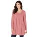 Plus Size Women's Long-Sleeve Two-Pocket Soft Knit Tunic by Roaman's in Desert Rose (Size 4X) Shirt