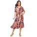 Plus Size Women's Short Pullover Crinkle Dress by Woman Within in Ivory Patchwork Floral (Size 30 W)