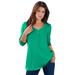 Plus Size Women's Long-Sleeve Henley Ultimate Tee with Sweetheart Neck by Roaman's in Tropical Emerald (Size 5X) 100% Cotton Shirt
