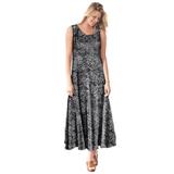 Plus Size Women's Sleeveless Crinkle A-Line Dress by Woman Within in Black Ikat (Size 3X)