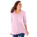 Plus Size Women's Ribbed Layered-Look Lace-Trim Tee by Woman Within in Pink (Size 30/32) Shirt