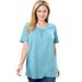 Plus Size Women's Perfect Button-Sleeve Shirred Scoop-Neck Tee by Woman Within in Seamist Blue (Size 6X) Shirt