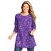 Plus Size Women's Perfect Printed Long-Sleeve Crewneck Tunic by Woman Within in Petal Purple Pretty Floral (Size M)