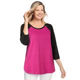 Plus Size Women's Three-Quarter Sleeve Baseball Tee by Woman Within in Raspberry Black (Size M) Shirt