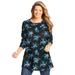 Plus Size Women's Perfect Printed Long-Sleeve Crewneck Tunic by Woman Within in Blue Rose Ditsy Bouquet (Size M)