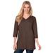 Plus Size Women's Perfect Three-Quarter Sleeve V-Neck Tunic by Woman Within in Chocolate (Size L)