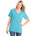 Plus Size Women's Perfect Short-Sleeve V-Neck Tee by Woman Within in Seamist Blue (Size M) Shirt