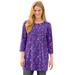 Plus Size Women's Perfect Printed Three-Quarter-Sleeve Scoopneck Tunic by Woman Within in Petal Purple Pretty Floral (Size 4X)