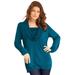 Plus Size Women's Lace-Trim Cowl Neck Sweater by Roaman's in Deep Teal (Size 2X)