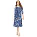 Plus Size Women's Ultrasmooth® Fabric Boatneck Swing Dress by Roaman's in Navy Painted Garden (Size 34/36)