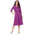 Plus Size Women's Ultrasmooth® Fabric Boatneck Swing Dress by Roaman's in Purple Magenta (Size 38/40) Stretch Jersey 3/4 Sleeve Dress