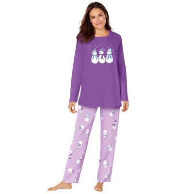 Plus Size Women's Long Sleeve Knit PJ Set by Dreams & Co. in Pretty Violet Snowman (Size 14/16) Pajamas