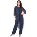 Plus Size Women's Three-Piece Lace Duster & Pant Suit by Roaman's in Navy (Size 32 W)