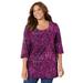 Plus Size Women's Easy Fit 3/4-Sleeve Scoopneck Tee by Catherines in Pink Burst Damask (Size 4X)