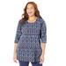 Plus Size Women's Easy Fit 3/4-Sleeve Scoopneck Tee by Catherines in Navy Ikat Pattern (Size 6X)