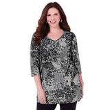Plus Size Women's Easy Fit 3/4 Sleeve V-Neck Tee by Catherines in Ivory Floral Lace (Size 1XWP)