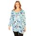 Plus Size Women's Art-To-Wear Blouse by Catherines in Aqua Blue Floral (Size 3X)