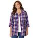 Plus Size Women's Buttonfront Plaid Tunic by Catherines in Dark Sapphire Plaid (Size 3X)