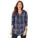 Plus Size Women's Effortless Pintuck Plaid Tunic by Catherines in Navy Plaid (Size 3X)