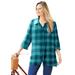 Plus Size Women's Buttonfront Plaid Tunic by Catherines in Teal Plaid (Size 3X)
