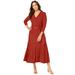Plus Size Women's Wrap Sweater Dress by Jessica London in Red Ochre (Size 22/24) Midi Length Made in USA