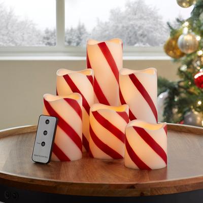 Remote-Controlled LED Candles, Set of 6 by BrylaneHome in Candy Cane