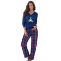 Plus Size Women's Cozy Pajama Set by Dreams & Co. in Evening Blue Plaid (Size 38/40) Pajamas