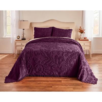 The Paisley Chenille Bedspread by BrylaneHome in Purple (Size QUEEN)