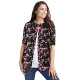 Plus Size Women's Perfect Elbow-Length Sleeve Cardigan by Woman Within in Black Floral (Size 5X) Sweater