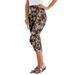 Plus Size Women's Essential Stretch Capri Legging by Roaman's in Chocolate Sketch Floral (Size 26/28) Activewear Workout Yoga Pants