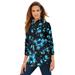 Plus Size Women's Long-Sleeve Kate Big Shirt by Roaman's in Teal Rose Floral (Size 34 W) Button Down Shirt Blouse