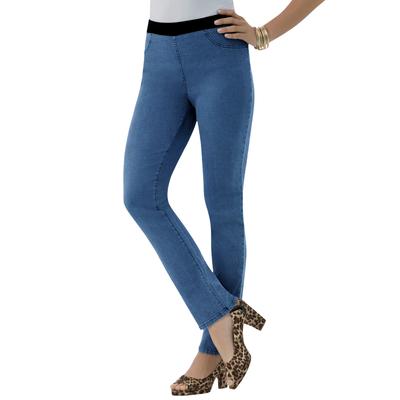 Plus Size Women's Invisible Stretch® All Day Straight-Leg Jean by Denim 24/7 by Roamans in Medium Stonewash Sanded (Size 32 T)