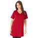 Plus Size Women's Short-Sleeve V-Neck Ultimate Tunic by Roaman's in Classic Red (Size 4X) Long T-Shirt Tee