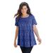 Plus Size Women's Swing Ultimate Tee with Keyhole Back by Roaman's in Blue Painted Medallion (Size 4X) Short Sleeve T-Shirt