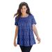 Plus Size Women's Swing Ultimate Tee with Keyhole Back by Roaman's in Blue Painted Medallion (Size M) Short Sleeve T-Shirt
