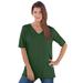 Plus Size Women's V-Neck Ultimate Tee by Roaman's in Midnight Green (Size L) 100% Cotton T-Shirt